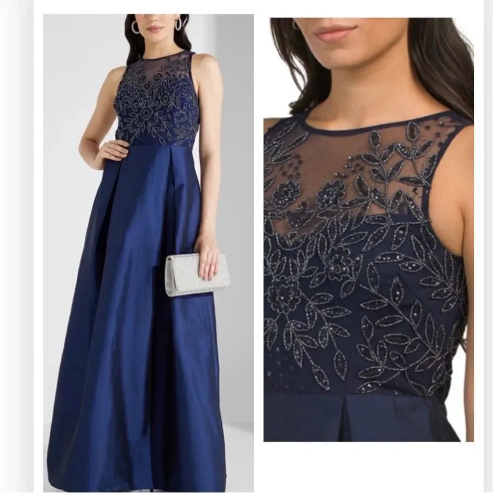 Adrianna Papell Beaded Taffeta Ball Sleeveless Beaded Top Gown NWT $260